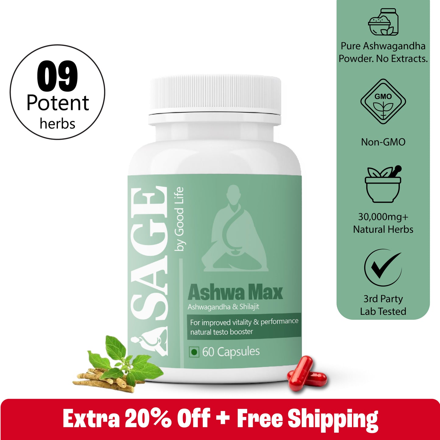 Sage Ashwa Max Capsules: Powered with Shilajit & Safed Musli
