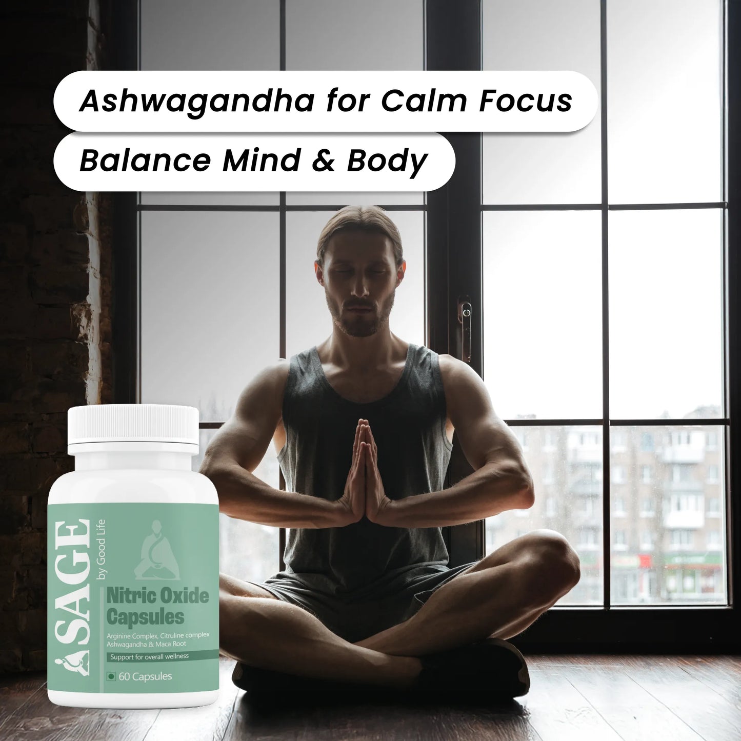 Sage Nitric Oxide Capsules for Size, Bedroom Game & Circulation with L-Arginine, L-Citrulline & Adaptogens