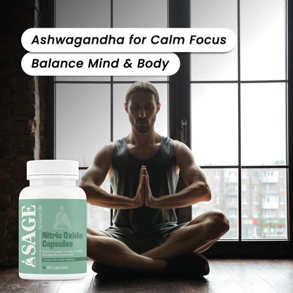 Sage Nitric Oxide Capsules for Size, Bedroom Game & Circulation with L-Arginine, L-Citrulline & Adaptogens