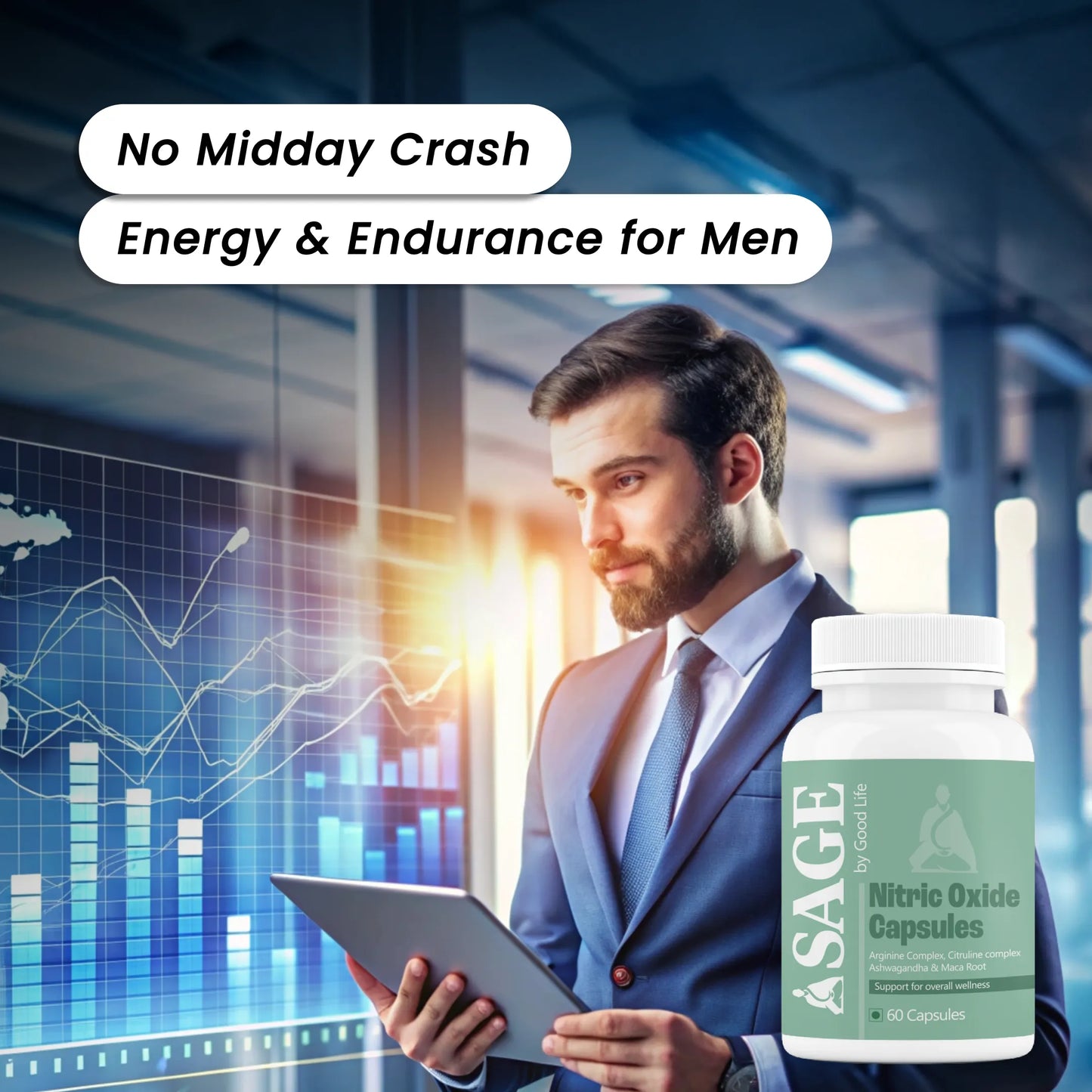 Sage Nitric Oxide Capsules for Size, Bedroom Game & Circulation with L-Arginine, L-Citrulline & Adaptogens