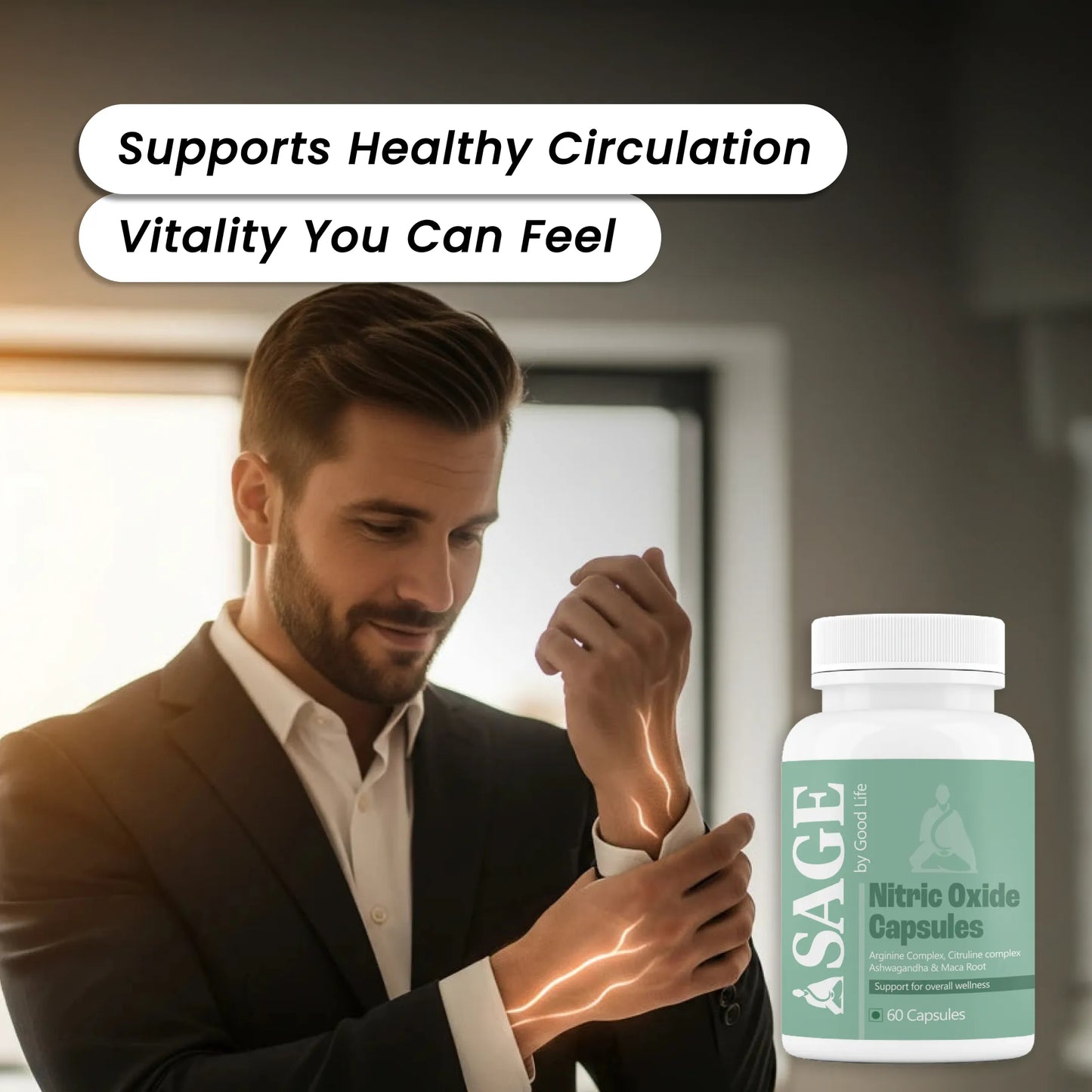 Sage Nitric Oxide Capsules for Size, Bedroom Game & Circulation with L-Arginine, L-Citrulline & Adaptogens