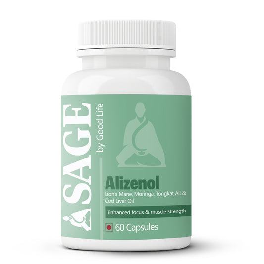 Sage by Good Life Alizenol – Herbal capsules with Lion’s Mane, Moringa, Tongkat Ali, and Cod Liver Oil for enhanced focus and muscle strength
