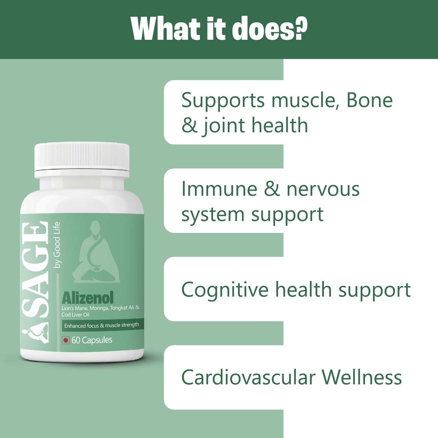 Sage by Good Life Alizenol - Benefits include muscle and joint support, immune system boost, cognitive health, and cardiovascular wellness