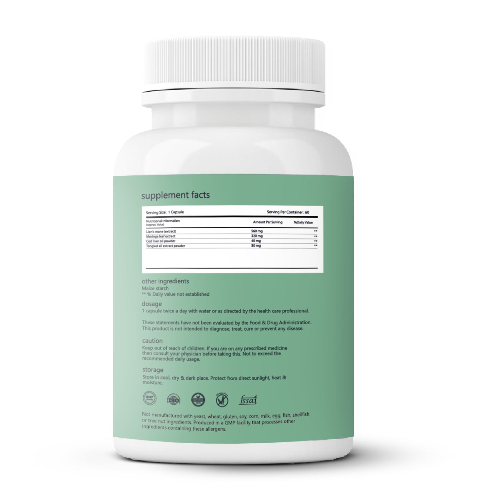 Sage Alizenol supplement bottle back label showing ingredients, dosage, supplement facts, and certifications