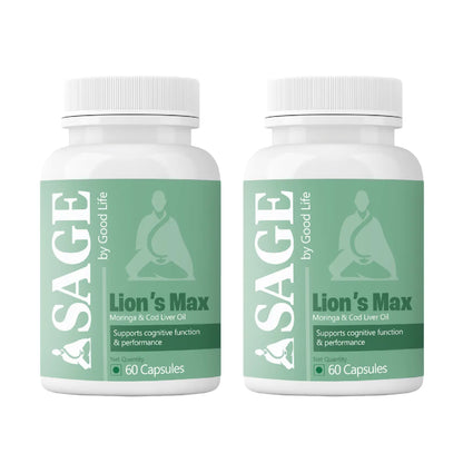Two bottles of SAGE by Goodlife Lion's Max on a white background