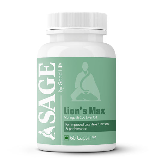 Sage by Good Life Lion’s Max Capsules - Moringa & Cod Liver Oil Supplement for Cognitive Performance & Brain Health (60 Capsules)
