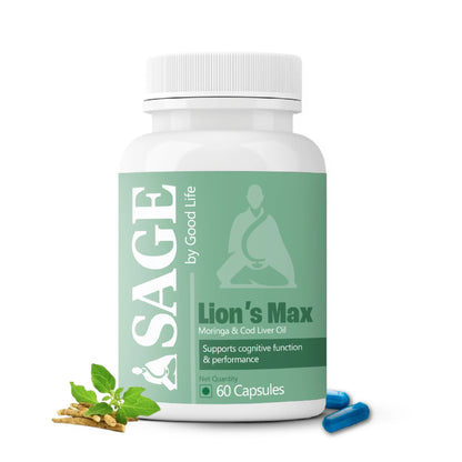Bottle of Sage by Good Life Lion's Max supplement on a white background