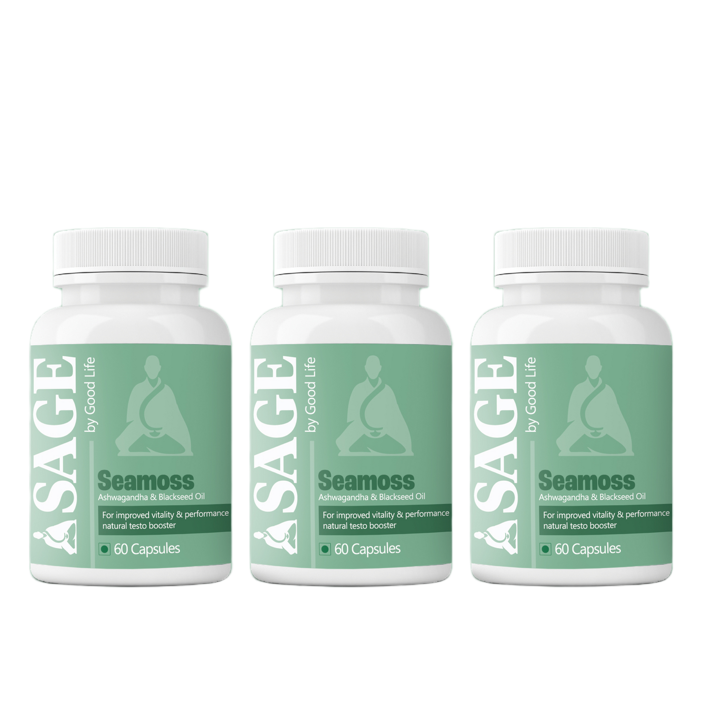 Triple Pack of 60 SAGE Seamoss Capsules for Natural Testosterone Support, Vitality, and Performance

