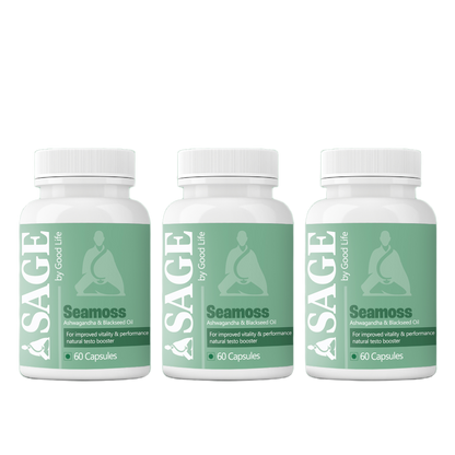 Triple Pack of 60 SAGE Seamoss Capsules for Natural Testosterone Support, Vitality, and Performance


