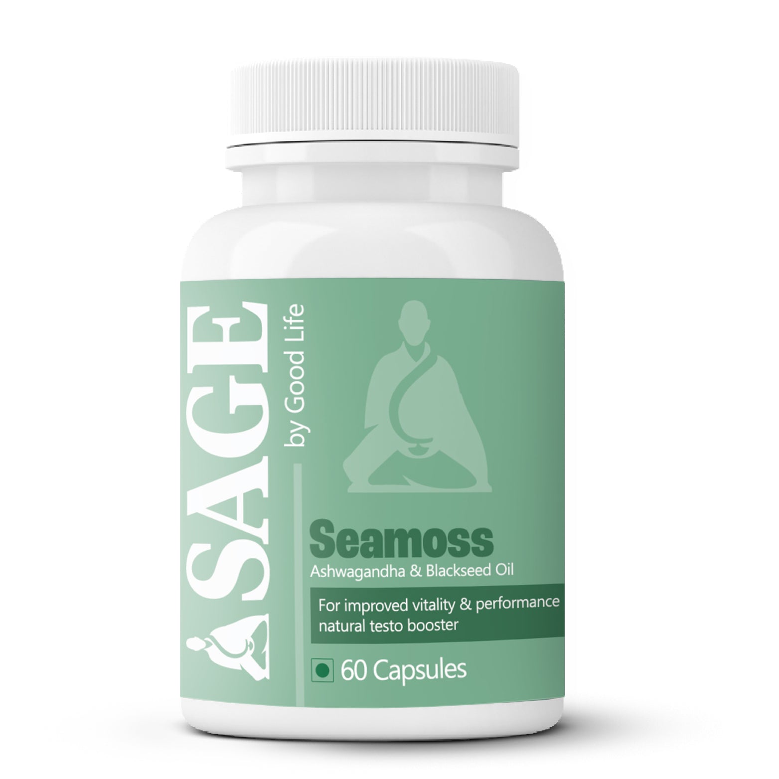 Ashwagandha and Blackseed Oil in 60 SAGE Seamoss Capsules for Support of Vitality and Testosterone

