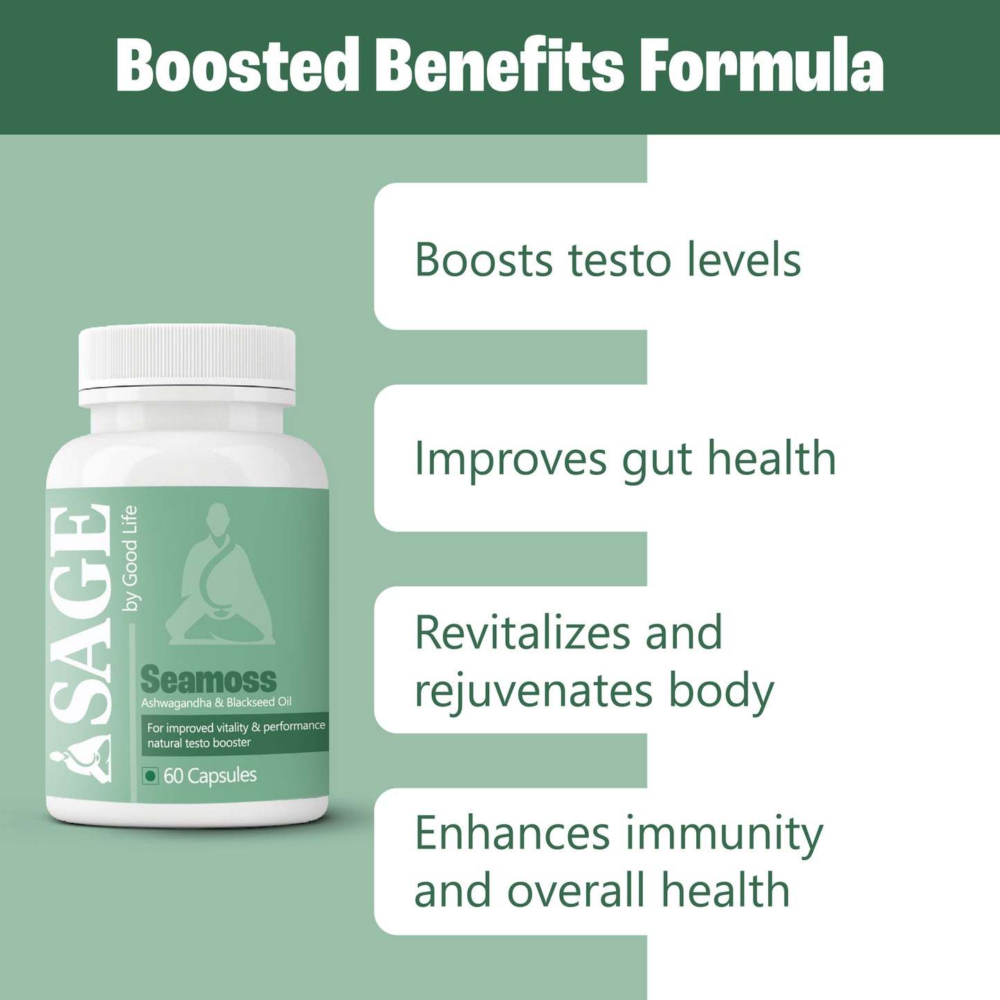 Increased Benefits of SAGE Seamoss Capsules: Immunity, Gut Health, Vitality, and Support for Testosterone

