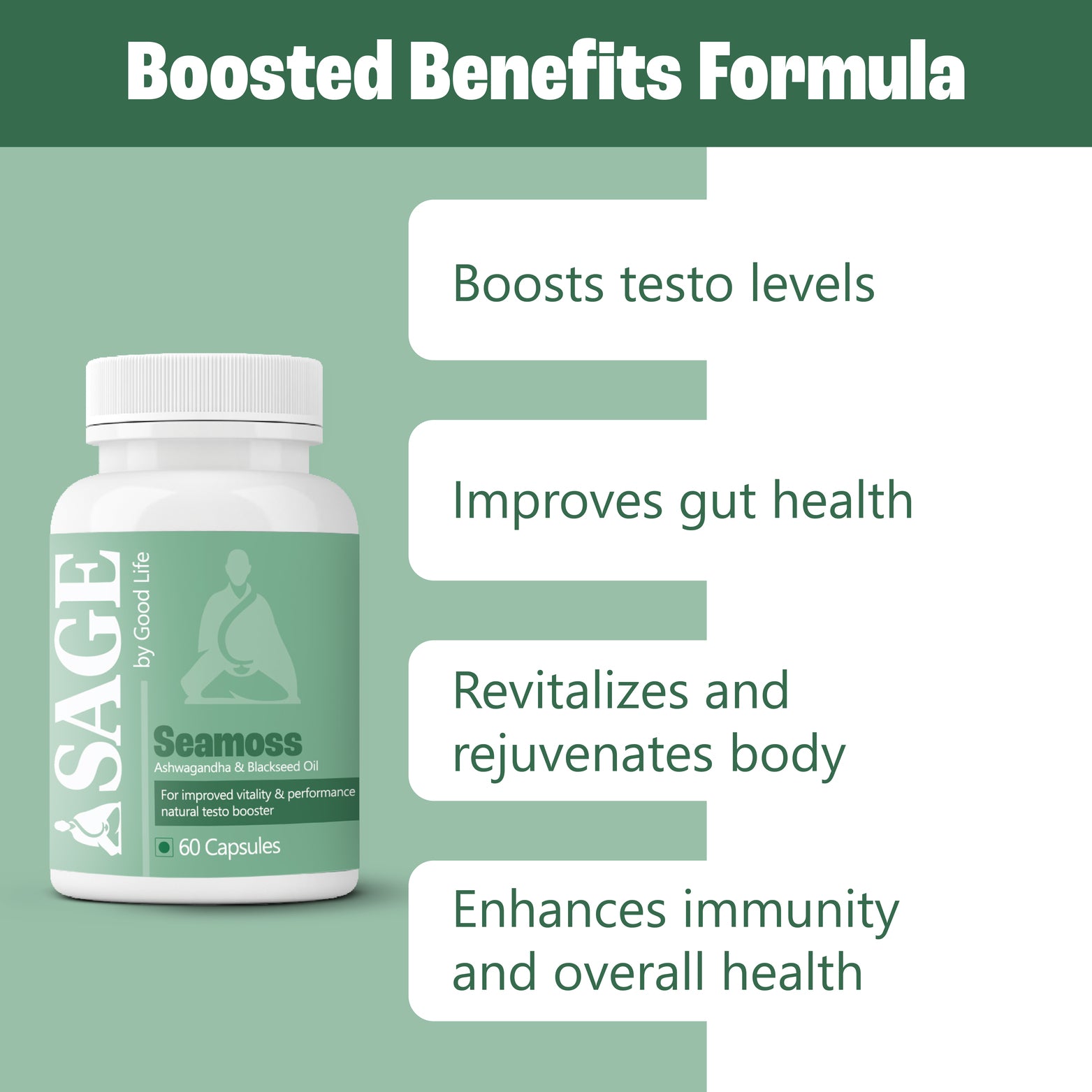 Increased Benefits of SAGE Seamoss Capsules: Immunity, Gut Health, Vitality, and Support for Testosterone

