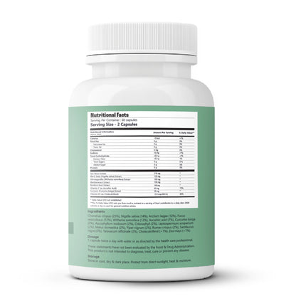 Supplement bottle with nutritional label on a white background