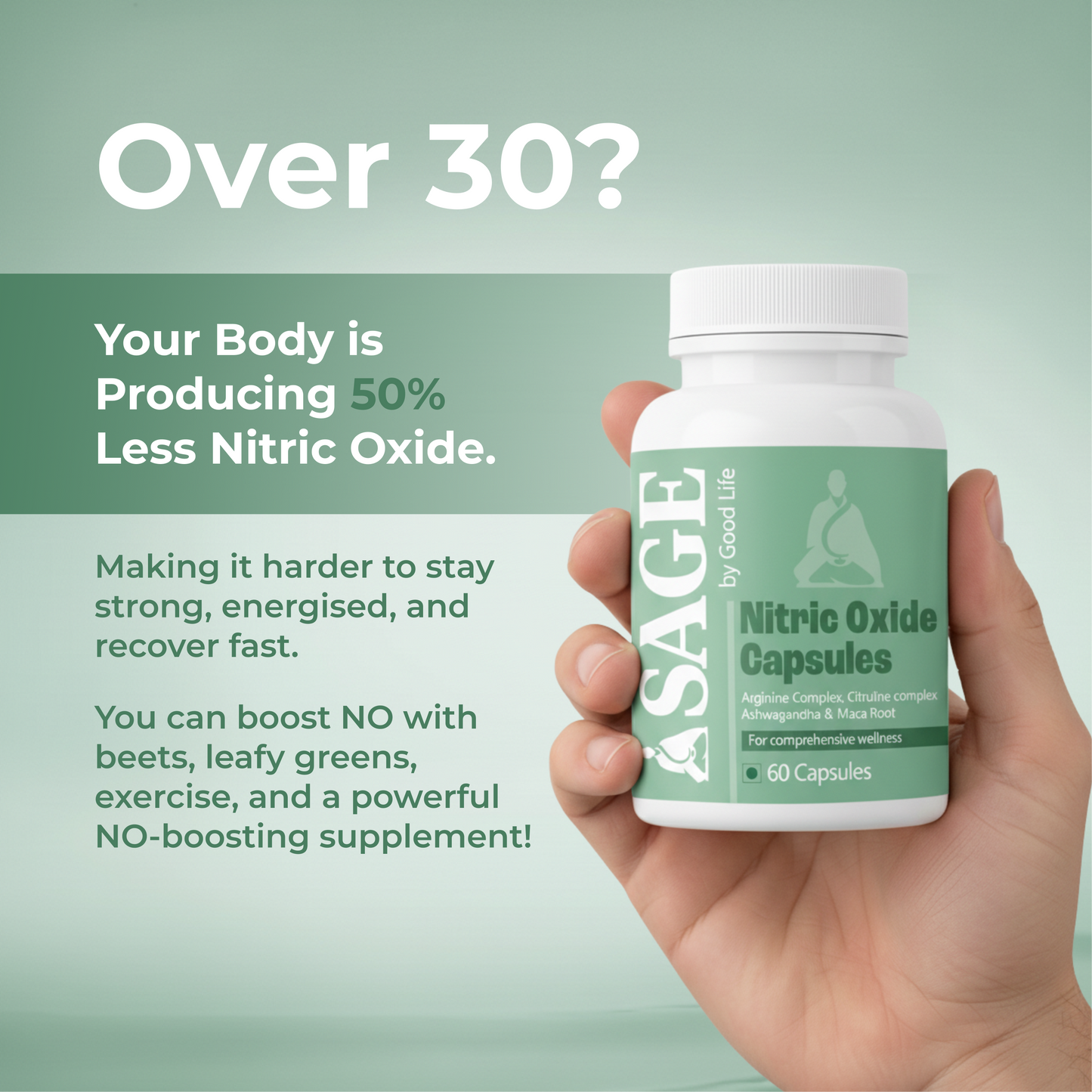 Sage Nitric Oxide Capsules for Size, Bedroom Game & Circulation with L-Arginine, L-Citrulline & Adaptogens